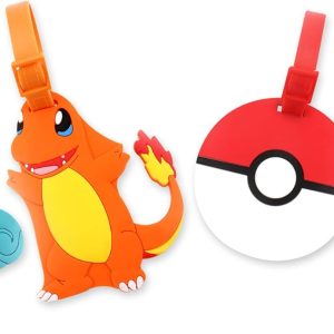 4 Pcs Set Poke Monster Cartoon Anime Silicone Travel Luggage Baggage Identification Labels ID Tag for Bag Suitcase Plane Cruise Ships with Belt Strap