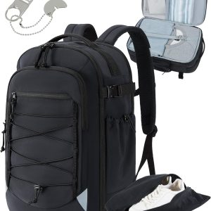 BAGSMART Carry On Travel Backpack, 17.3 Inch Large Travel backpack Carry On Flight Approved, Anti-theft Personal Item Backpack Travel Bag With Shoe Bag, 30L Water Resistant Casual Daypack, Black