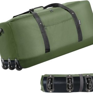 Finnhomy 120L Foldable Rolling Duffel Bag with 3 Wheels, Light Weight Travel Duffel bag with Large Loading Capacity, 32 inch Rolling Duffel bag with Shoulder Strap for Travel Camping Sports