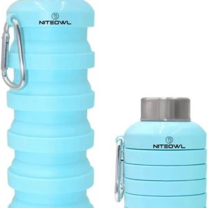 Foldable sports water bottle Reusable silicone portable expandable travel sports gym camping hiking hydration bpa free leak proof 17 oz (Blue)